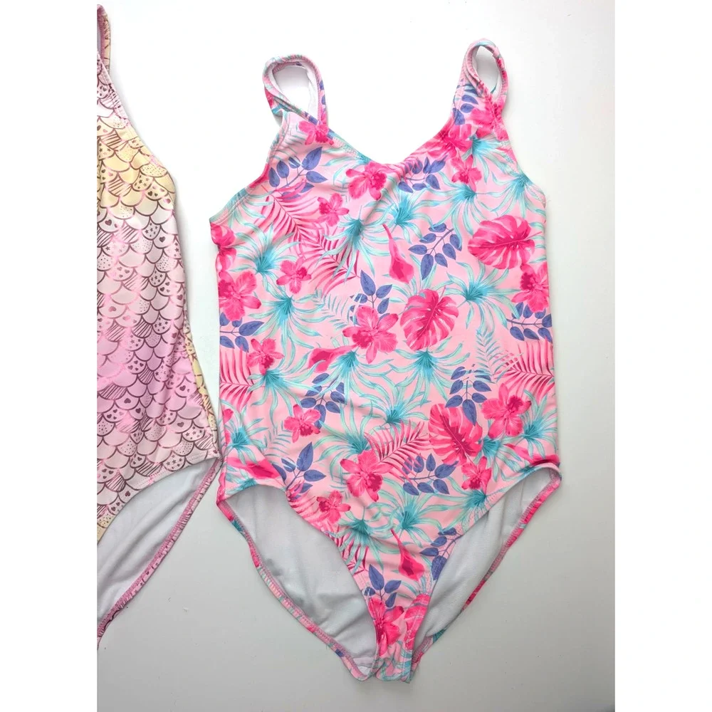 2 Girls ONE PIECE SWIM SUIT SIZE 16 BMAGICAL BY BTWEEN GIRLS PINK FLORAL MERMAID
